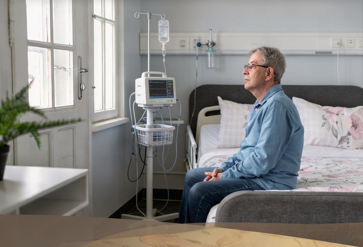 Anciano en una cama de hospital