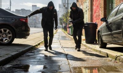 Dos hombres encapuchados en la calle
