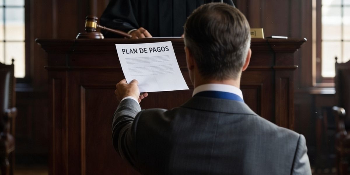 Persona ante un Juez entregando un plan de pagos