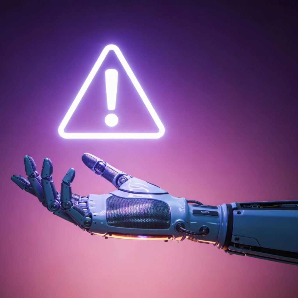 Mano de robot con el símbolo de error en la parte superior