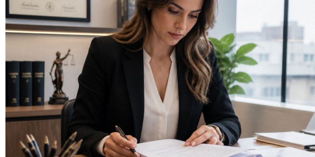 Abogada revisando un caso
