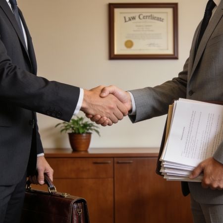 Abogado y cliente estrechándose la mano