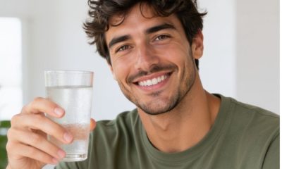 Un chico sosteniendo un vaso de agua