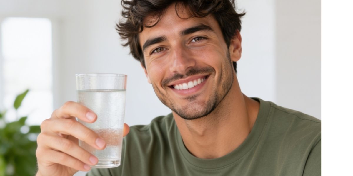 Un chico sosteniendo un vaso de agua
