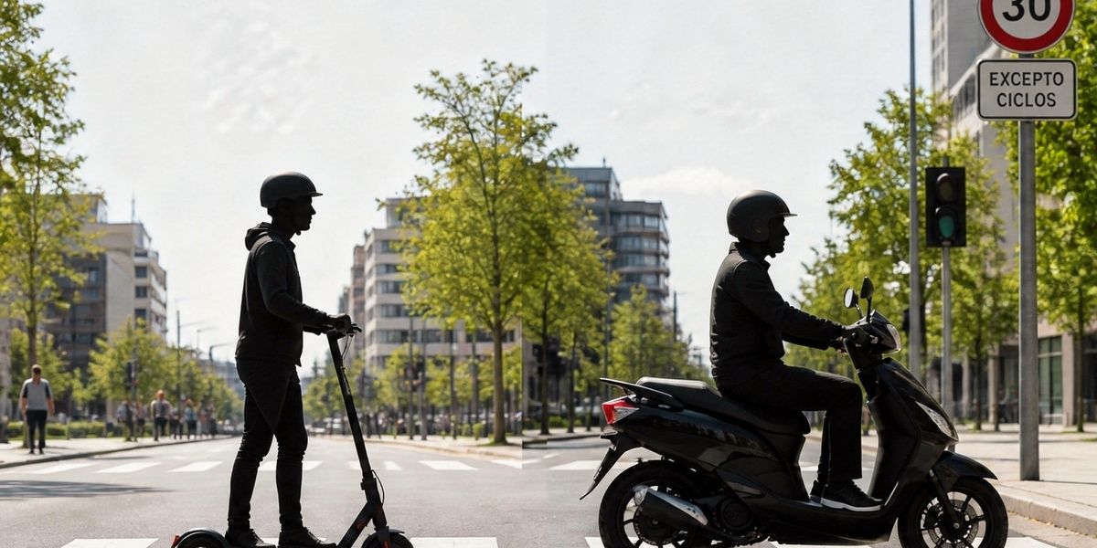 Un patinete eléctrico y un ciclomotor