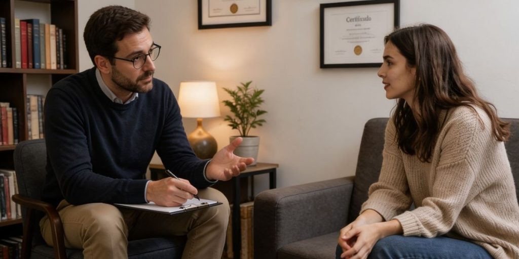Psicólogo hablando con una paciente