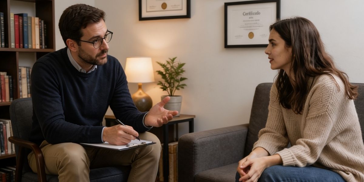 Psicólogo hablando con una paciente