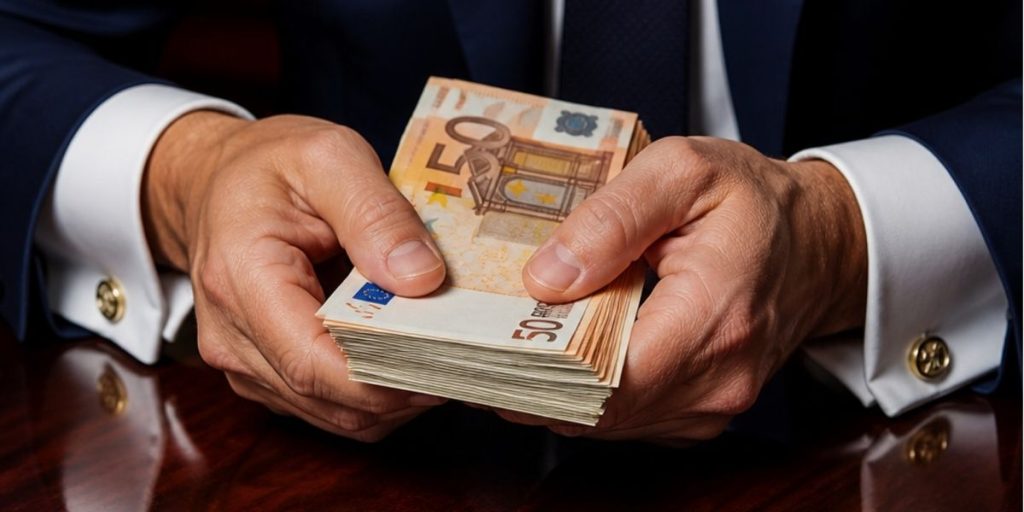 Persona con traje elegante devolviendo dinero