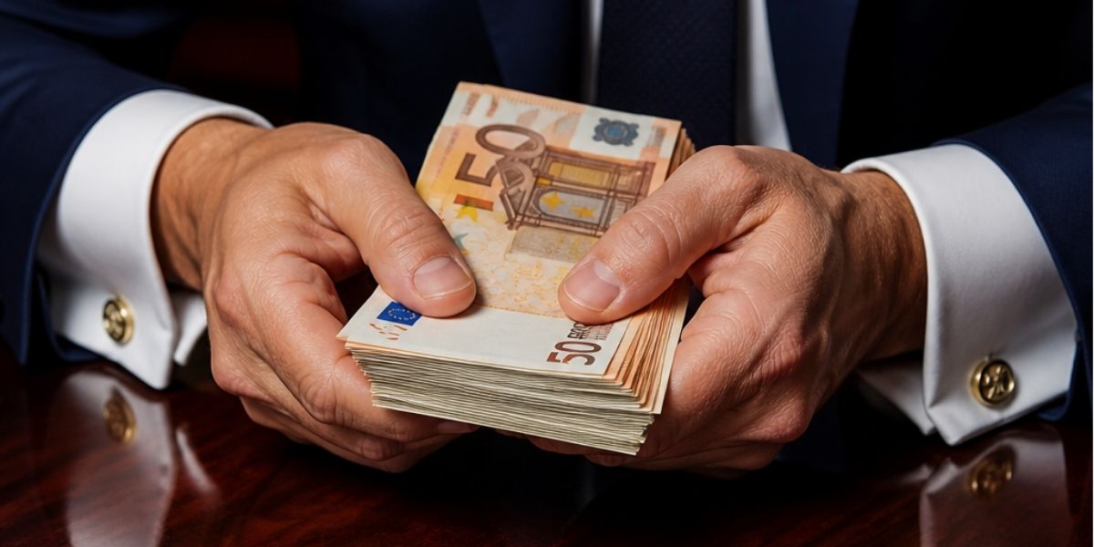 Persona con traje elegante devolviendo dinero
