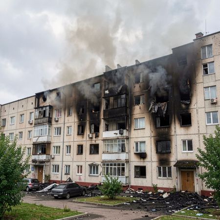 Fachada de viviendas quemada tras un incendio