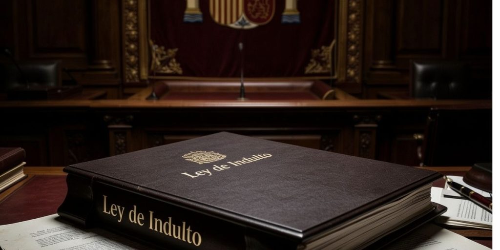 Código legal "Ley de Indulto" sobre una mesa de juzgado