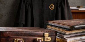 Maletín, expedientes y toga