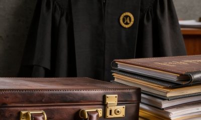 Maletín, expedientes y toga