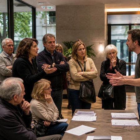 Presidente discutiendo con los miembros de la comunidad