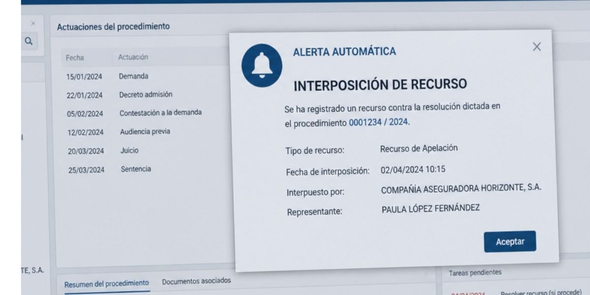 Alerta informática de presentación de un recurso de apelación
