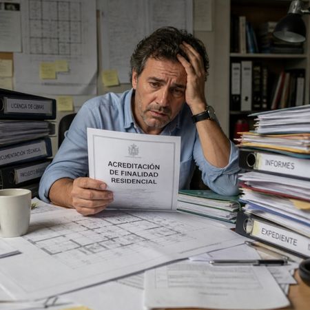 Una persona preocupada con un documento de acreditación de uso residencial