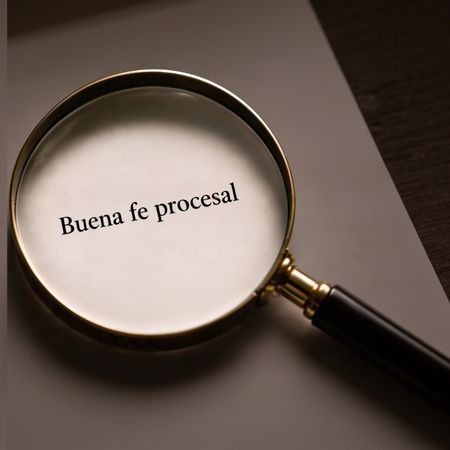 Lupa que enfoca el texto "Buena fe procesal"