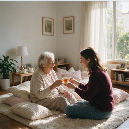 Una anciana cuidada por su familia