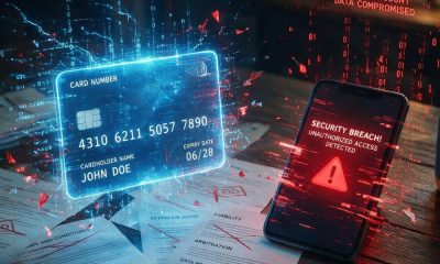 Tarjeta de crédito y alerta de seguridad en el móvil