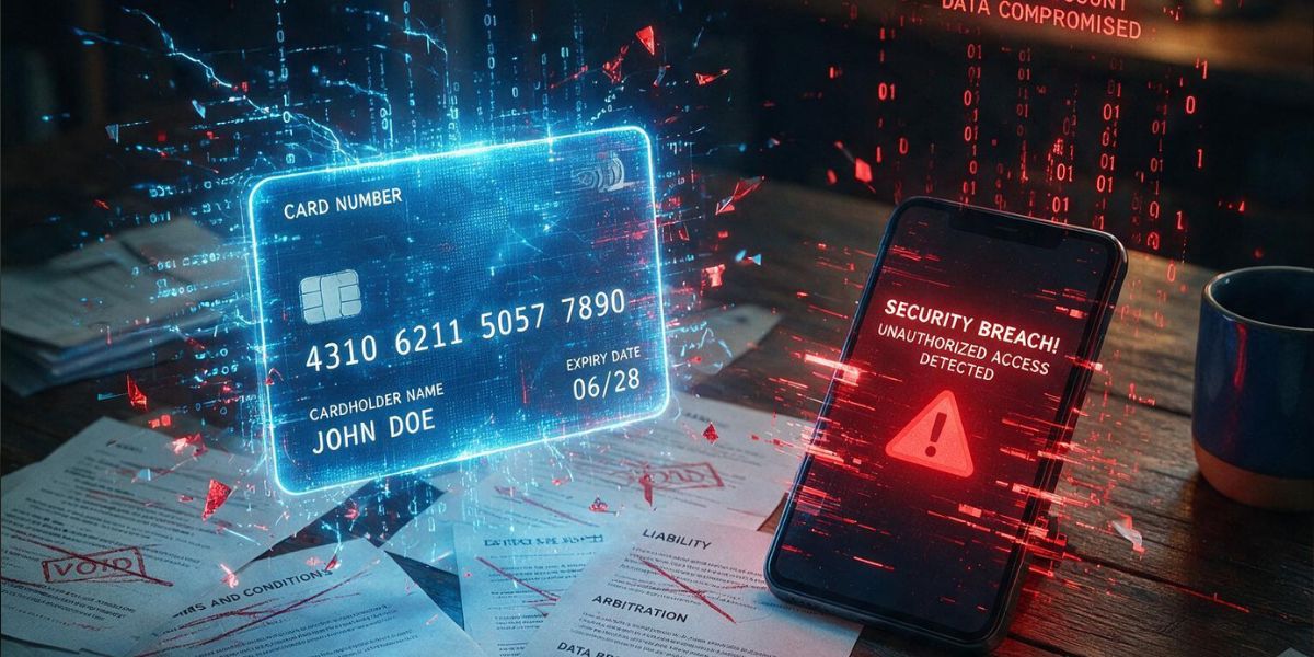 Tarjeta de crédito y alerta de seguridad en el móvil