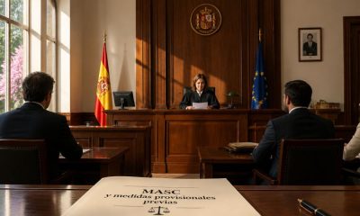 En una sala de juicio un documento titulado "MASC y medidas provisionales previas"
