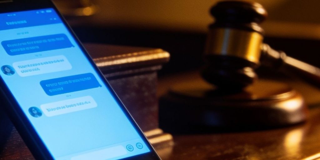 Móvil con mensajes de Whatsapp y un mazo de un juez al lado