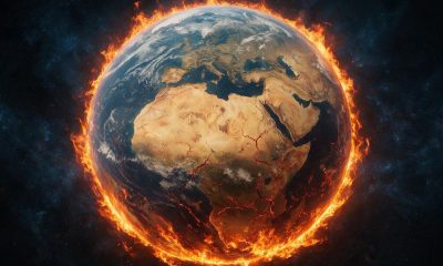 Planeta tierra con llamas en su contorno