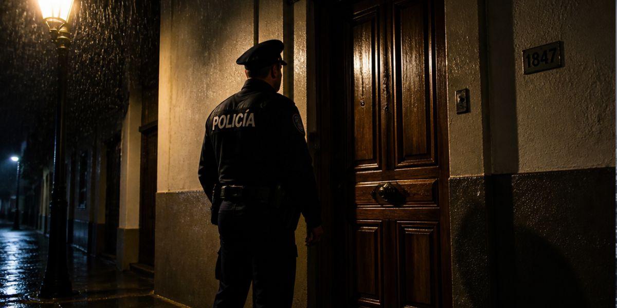 Policía enfrente de un domicilio