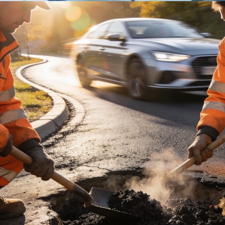 Funcionarios reparando carretera