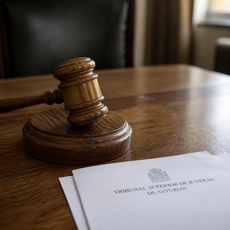 Mazo de juez y membrete de TSJ de Asturias en un documento