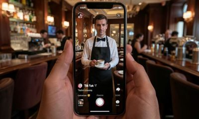 Un móvil con el video del un camarero en TikTok