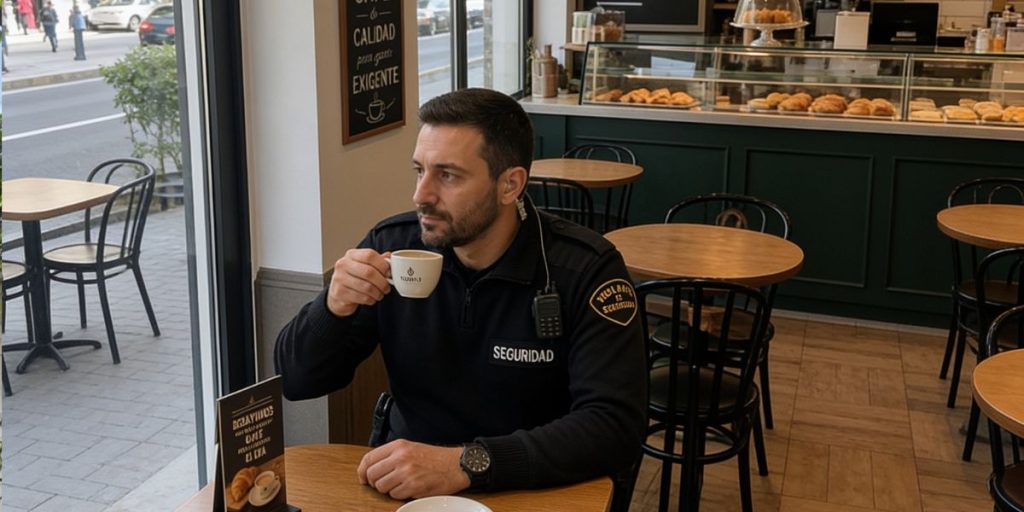 Vigilante de seguridad en una cafetería