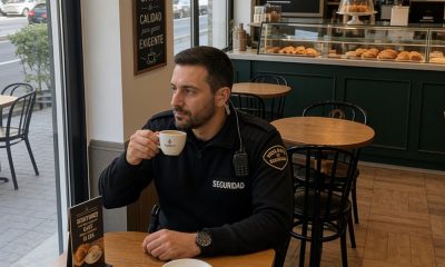 Vigilante de seguridad en una cafetería