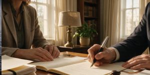 Dos personas firmando un contrato