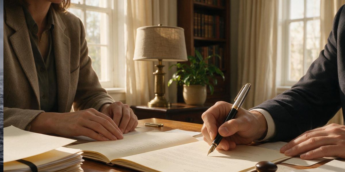 Dos personas firmando un contrato