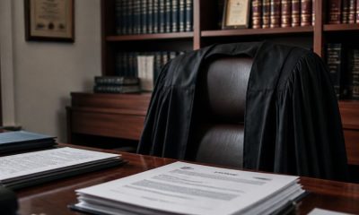 Despacho de abogado con expediente sobre la mesa
