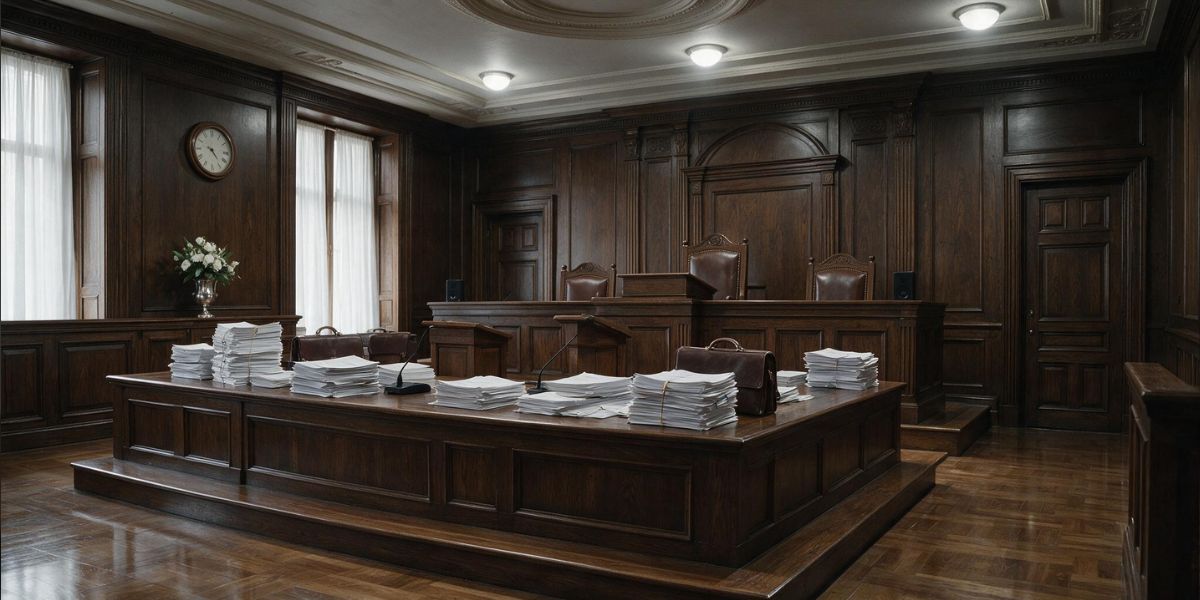Sala de juicio con expedientes acumulados