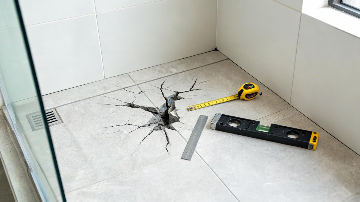 Inspección técnica de defectos constructivos en la instalación del suelo de un cuarto de baño.
