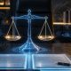 Balanza de justicia y escrito en un entorno digital