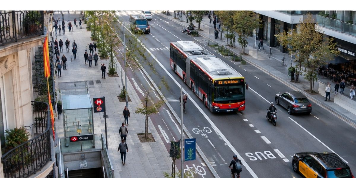 Una calle de Barcelona con autobús y carril bici