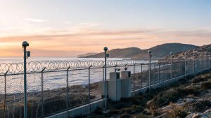 Infraestructura de control y seguridad fronteriza junto a la costa mediterránea.