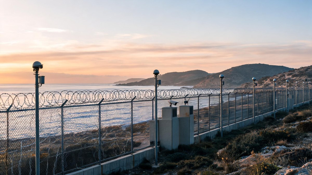Infraestructura de control y seguridad fronteriza junto a la costa mediterránea.