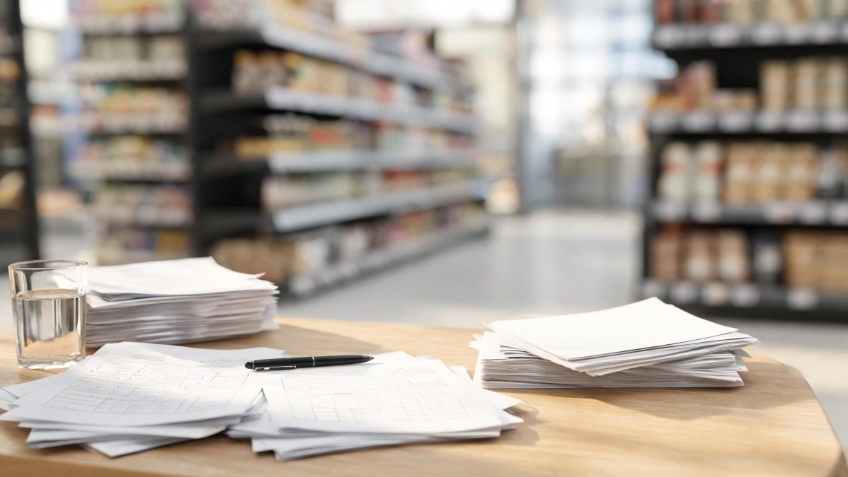 Documentos de análisis económico y laboral sobre una mesa de trabajo en un entorno empresarial.