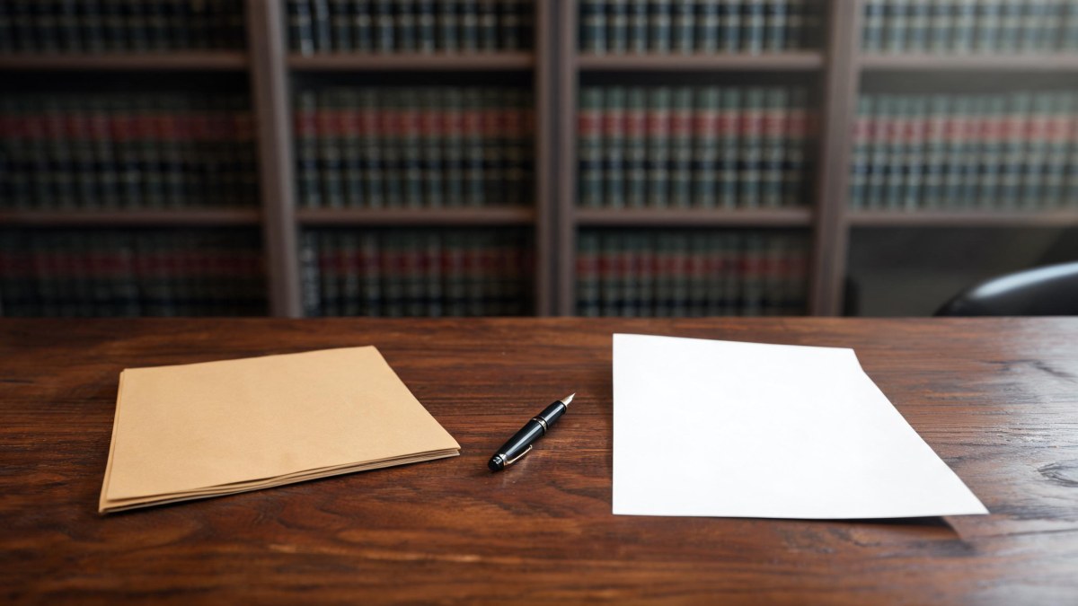Documentos procesales y una factura sobre la mesa de un despacho de abogados.