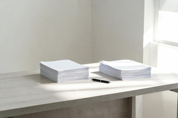 Mesa de trabajo con expedientes y documentación jurídica organizada.