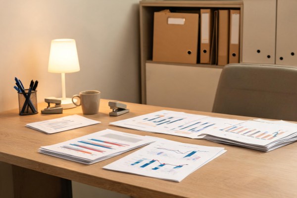 Entorno administrativo y de gestión con documentos organizativos y expedientes de salud.