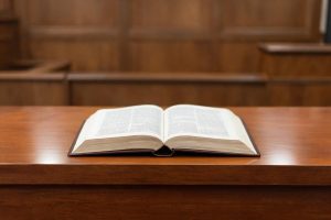 Código legal y textos jurídicos sobre un escritorio de trabajo.