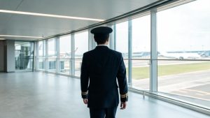 Piloto de aviación en una terminal de aeropuerto