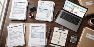 Documentación económica en una mesa de despacho