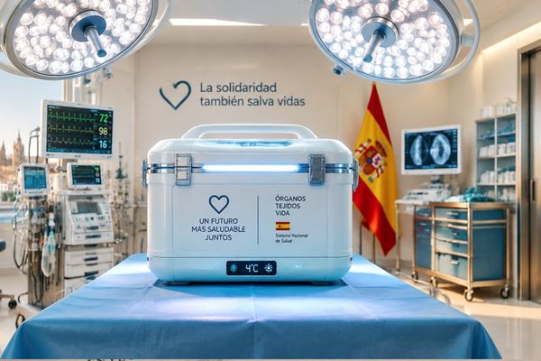 Sala de hospital con maletín de donación